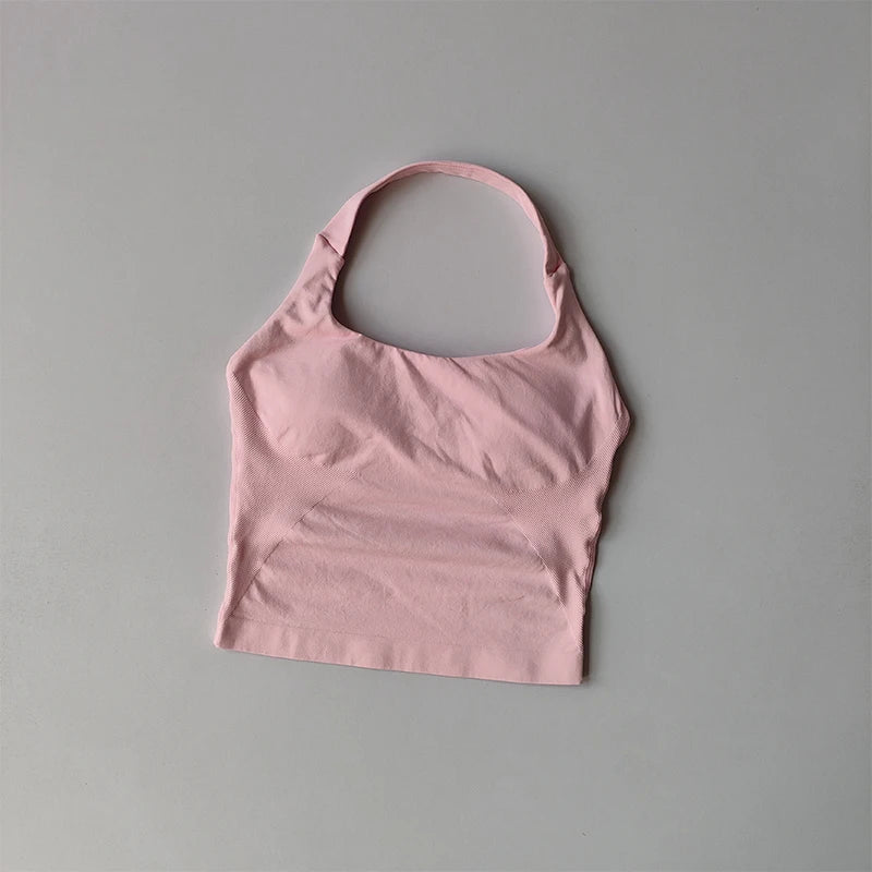 Neck Halter Shockproof Sport Longline Strappy Top Halterneck Vest Medium Support Yoga Gym Workout Seamless  Fitness Sport Bra