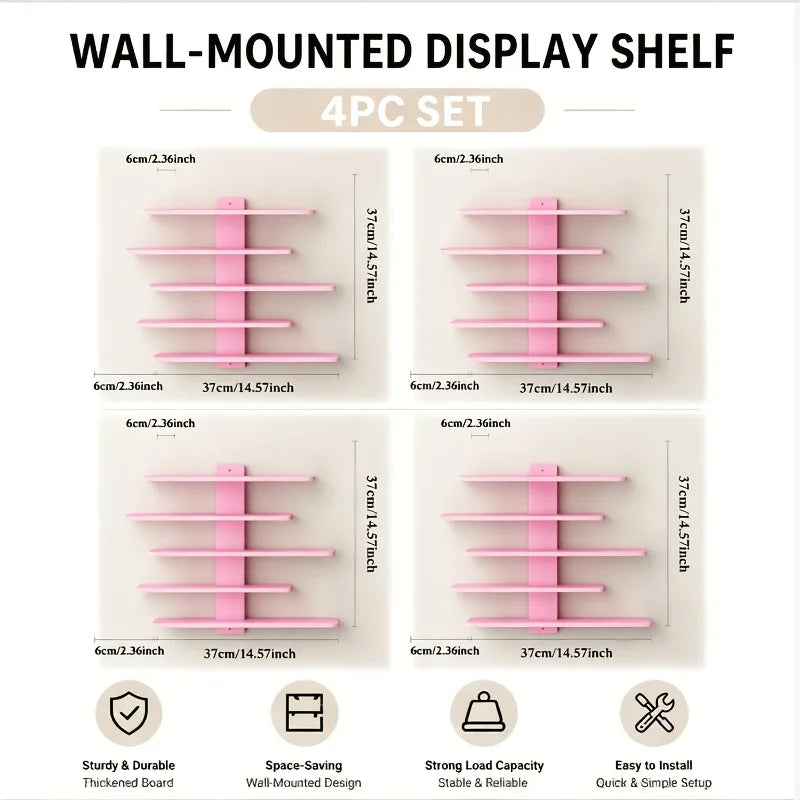 Four Piece Modern Floating Wall Shelf Display Rack Set