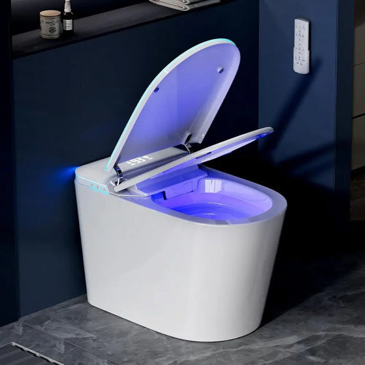 Smart Toilet with Bidet Built in, Bidet Toilet with Heated Seat and Night Light, Modern Tankless Toilet with UV for Bathroom, On