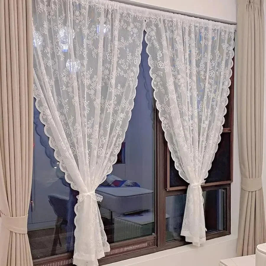 Elegant Wave Lace Trim Curtains For Living Room Set