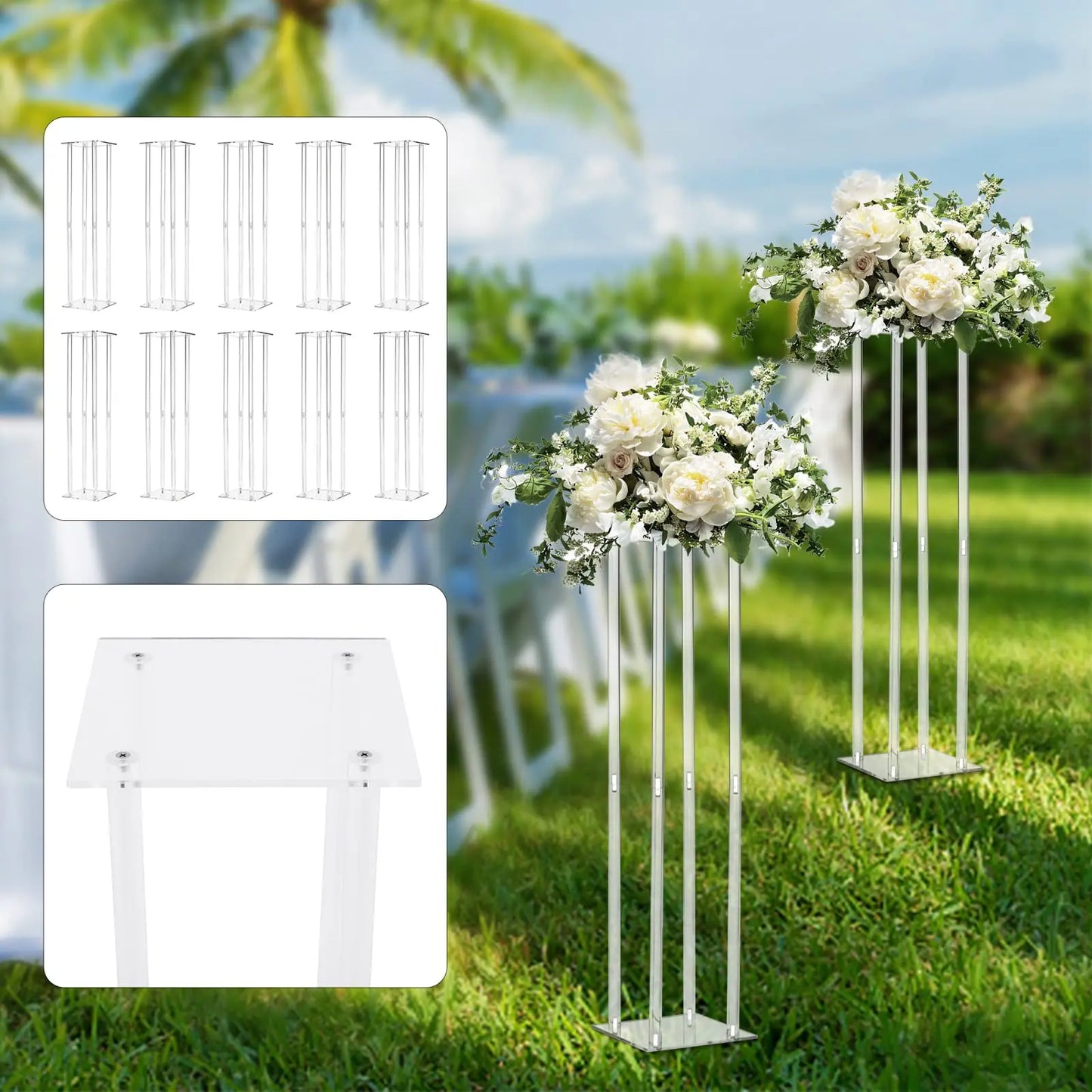 10 Pcs Acrylic Vase Column Stand 31.5 Inch Tall Centerpiece Wedding Decoration Vase Elegant Acrylic Flower Stand Tabletop Displa