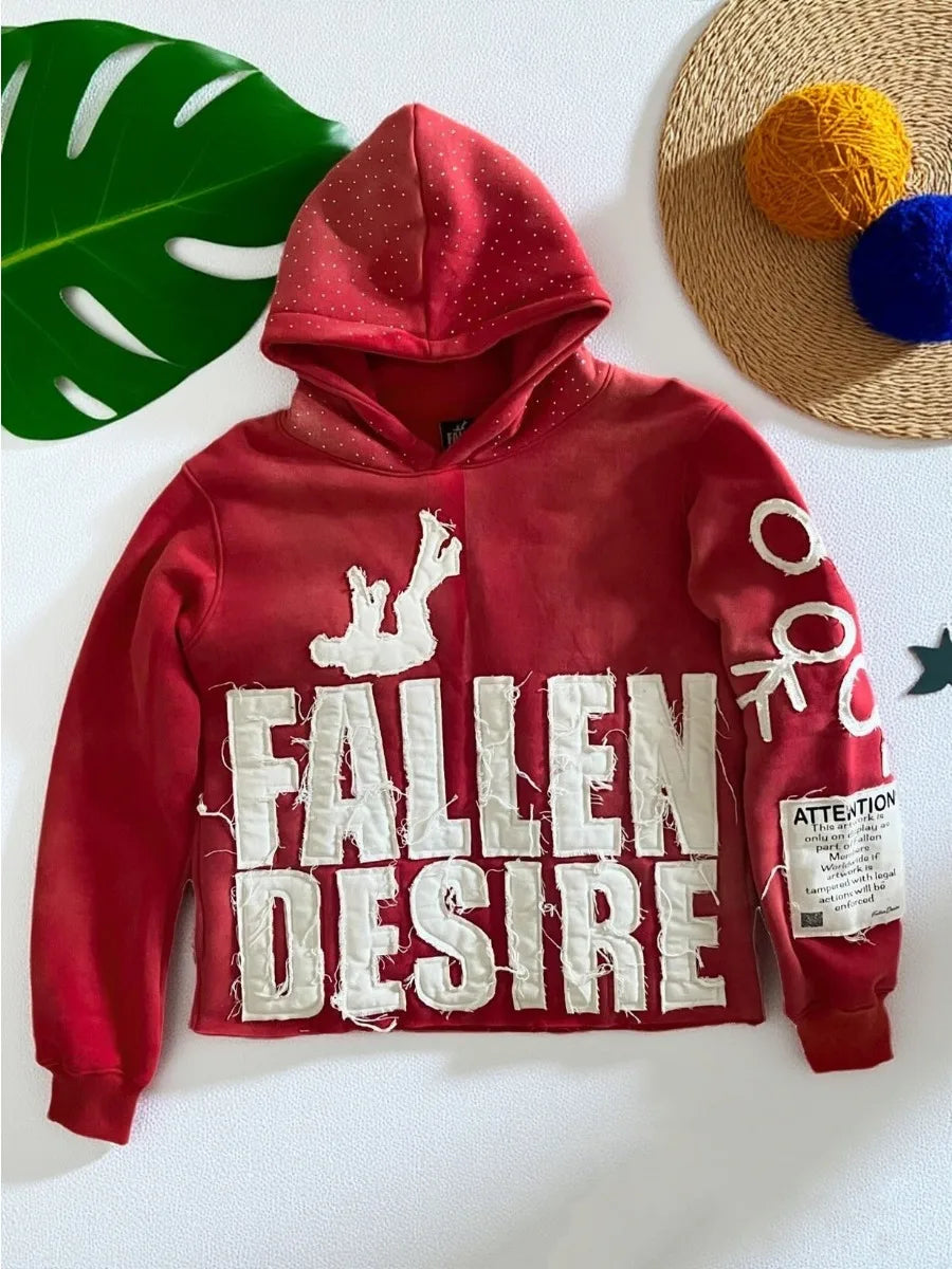 Letter Graphic Y2K Hoodies for Men FALLEN DESIRE Hoodie Jackets Streetwear Men’s Fall Clothes