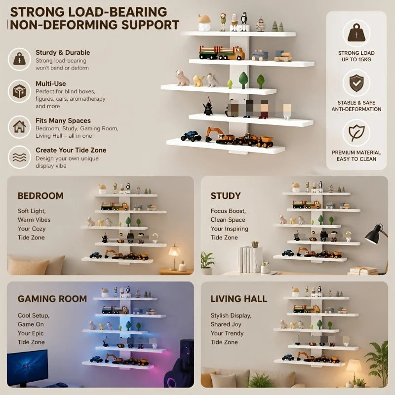 Four Piece Modern Floating Wall Shelf Display Rack Set