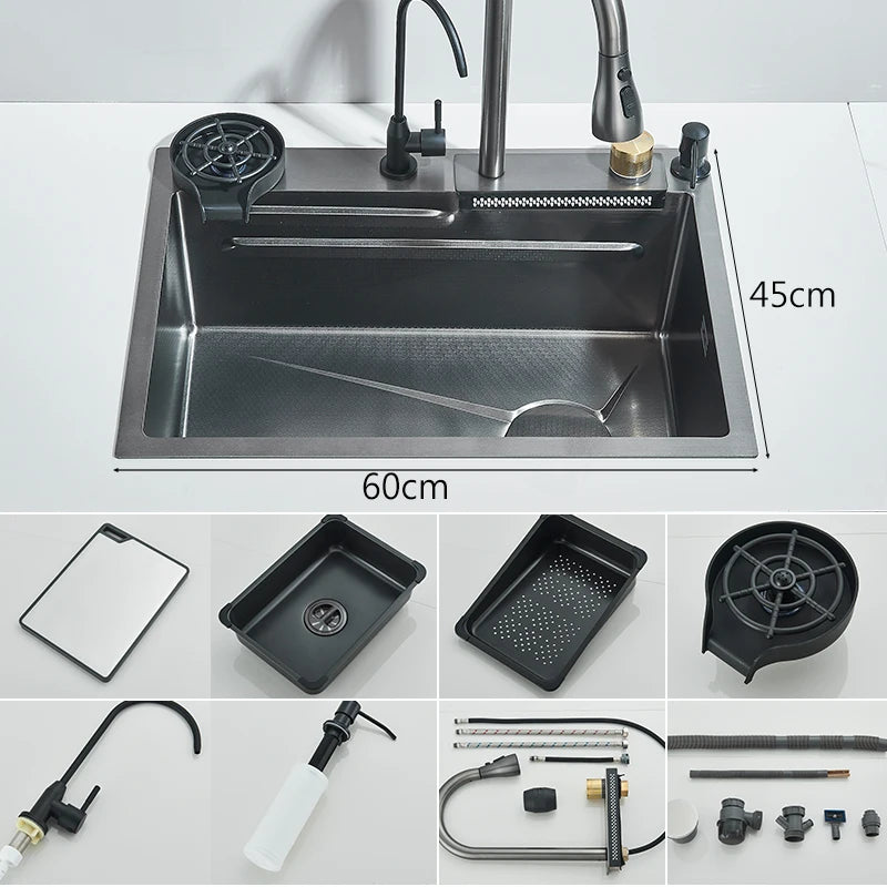 MYQualife 304 Stainless Steel Waterfall Kitchen Sink Faucet Set