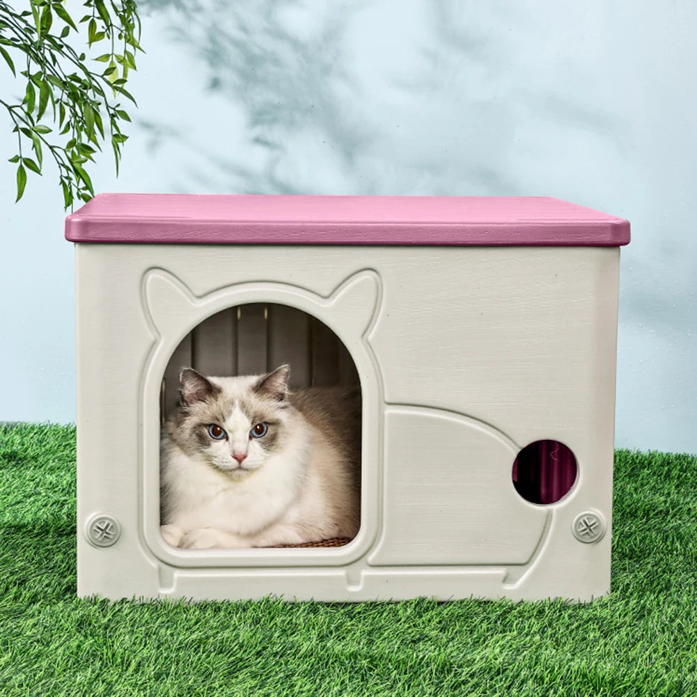 Outdoor Cat House Rainproof Shelter Stray Four Seasons Cozy House for Small Pets Outdoor Kitten Nest