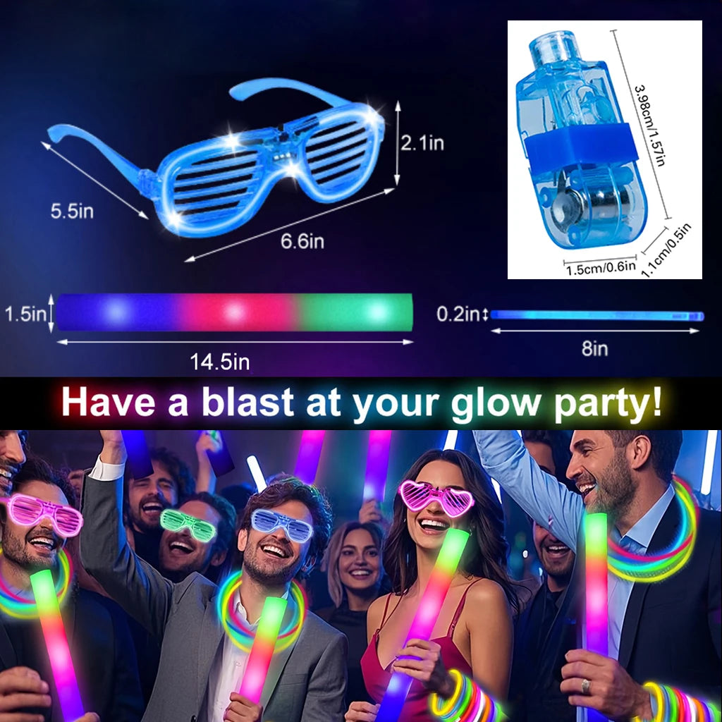 166 Piece Glow Party Set Led-Glasses Foam-Sticks Finger-Lights Glow-Sticks