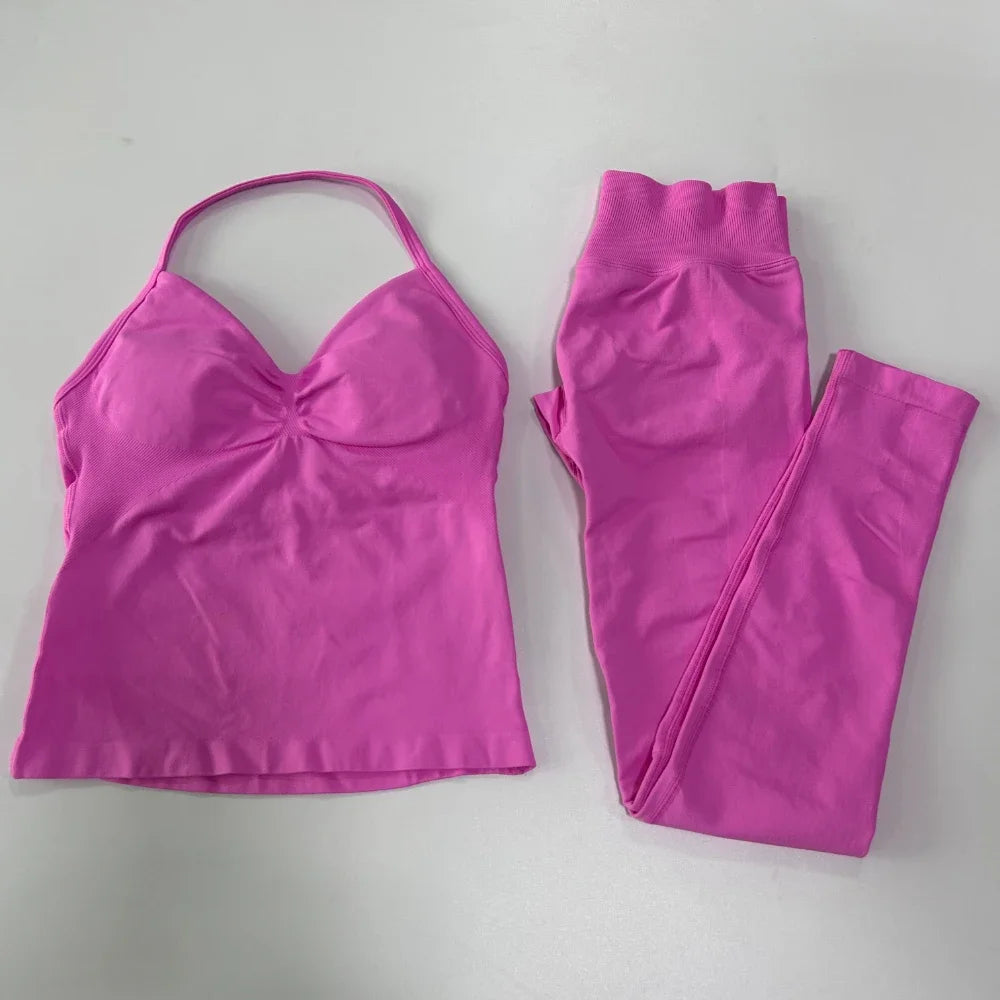 Seamless Gym Set for Women Tank Tops and Waist Leggings