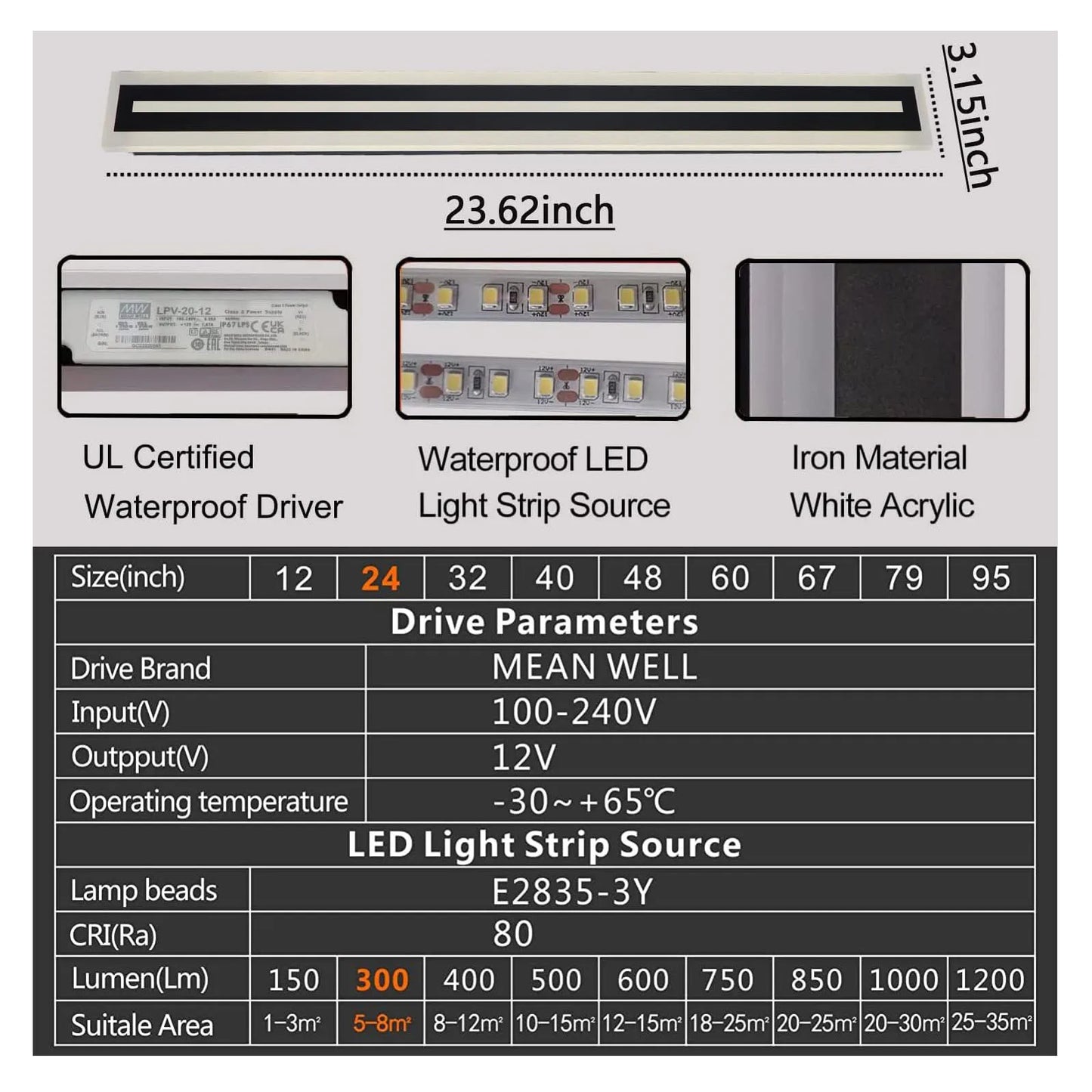Modern Outdoor LED Wall Sconce Light Fixture IP67 Frosted Acrylic