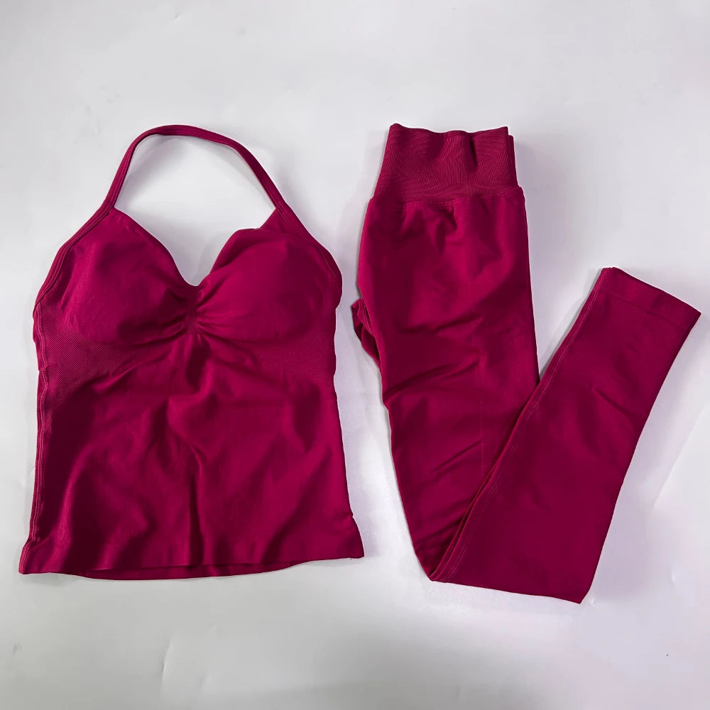 Seamless Gym Set for Women Tank Tops and Waist Leggings