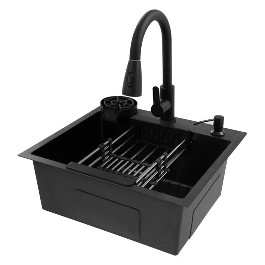 Multifunctional Kitchen Sink With Retractable Faucet And Soap Dispenser