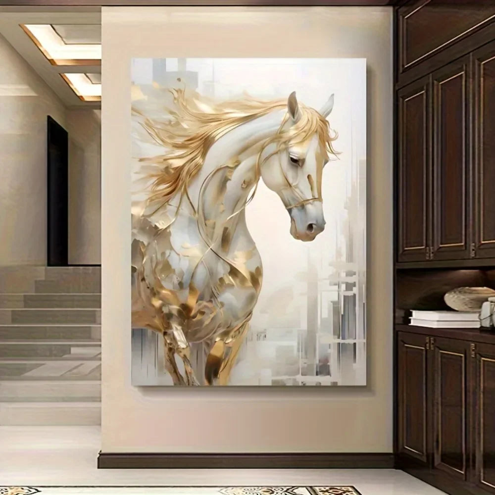Frameless Modern Retro Golden Horse Wall Art Painting