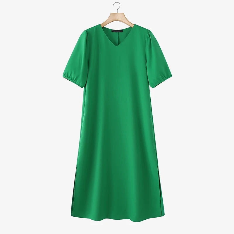 Zanzaea Women V Neck Short Sleeve Jersey Summer Dress
