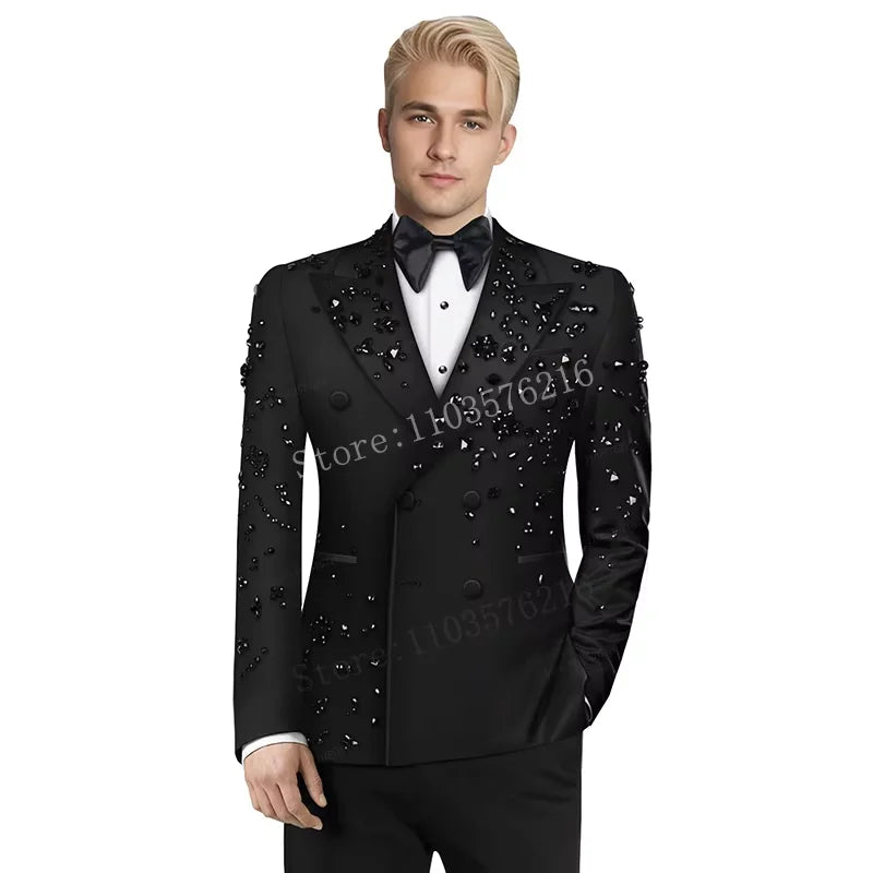 Olibexley Slim Fit Two Piece Double Breasted Suit For Weddings