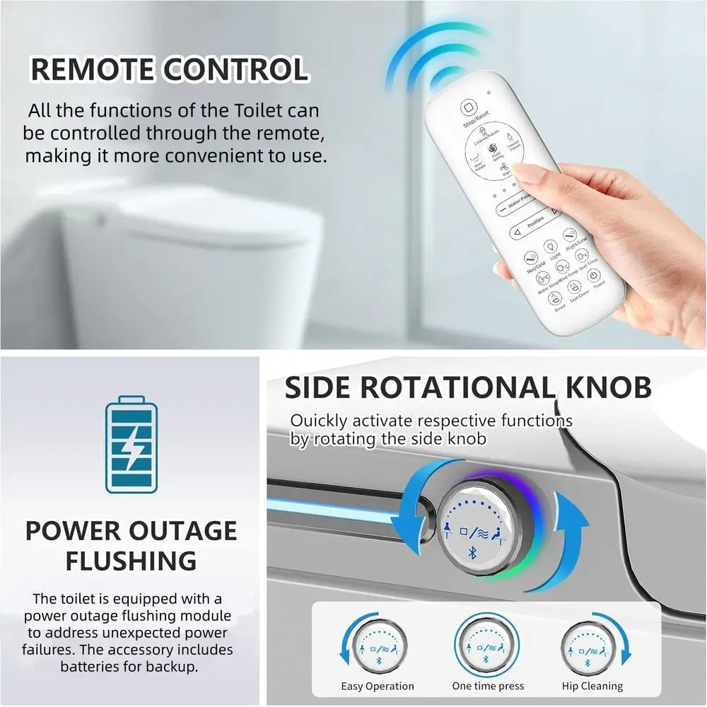 Luxury Smart Toilet Built In, Bidet with Heated Seat,Warm Water Sprayer & Dryer, Japanese Toilet with Foot Sensor Operation,LED