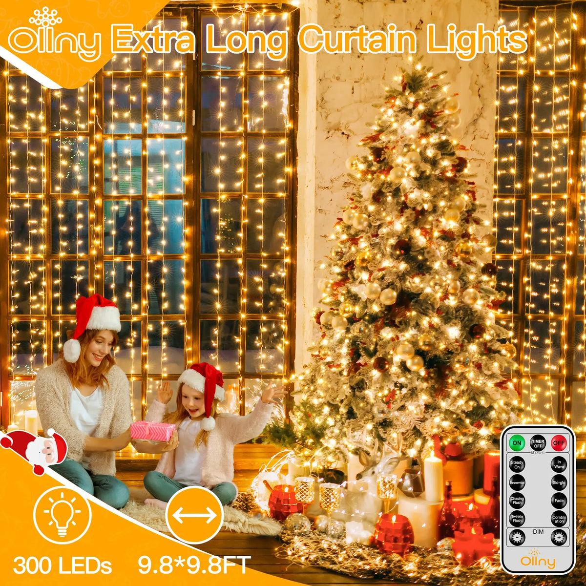 Waterproof Curtain LED String Lights Remote Timer With Eight Modes