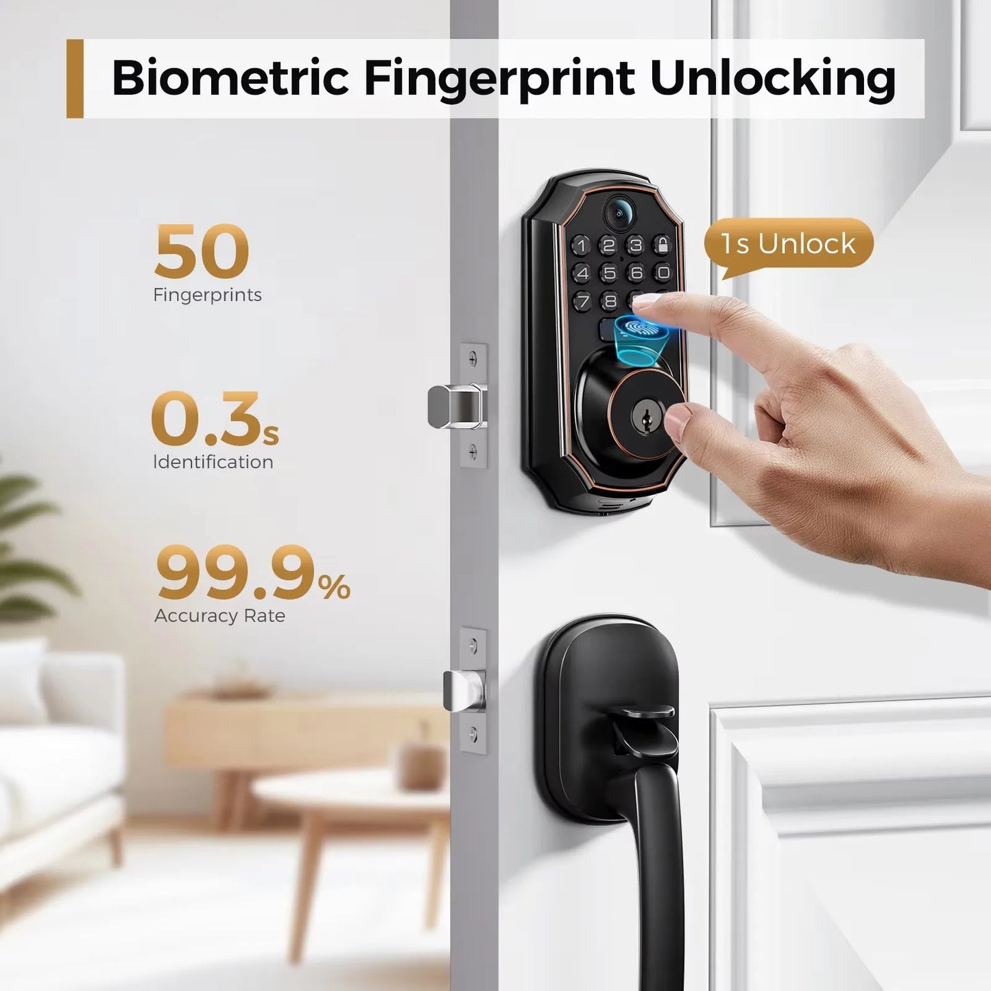 ARPHA Smart Lock D289H Smart WiFi Keyless Door Lock with Camera 5 in 1 Camera Fingerprint Entry App-Controlled Auto-Lock System
