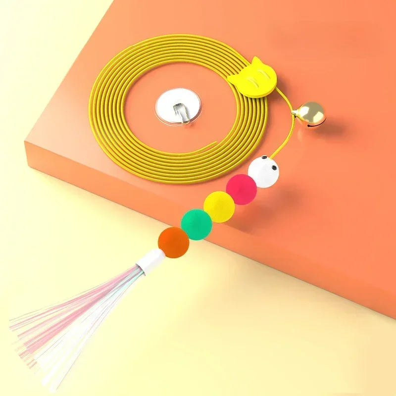 Cat Rope Long Rope Teasing Cat Toy Accessories Pet Kitten Toy Cat Toy Swing Sticky Disc Elastic with Bell Hanging Door Teasing