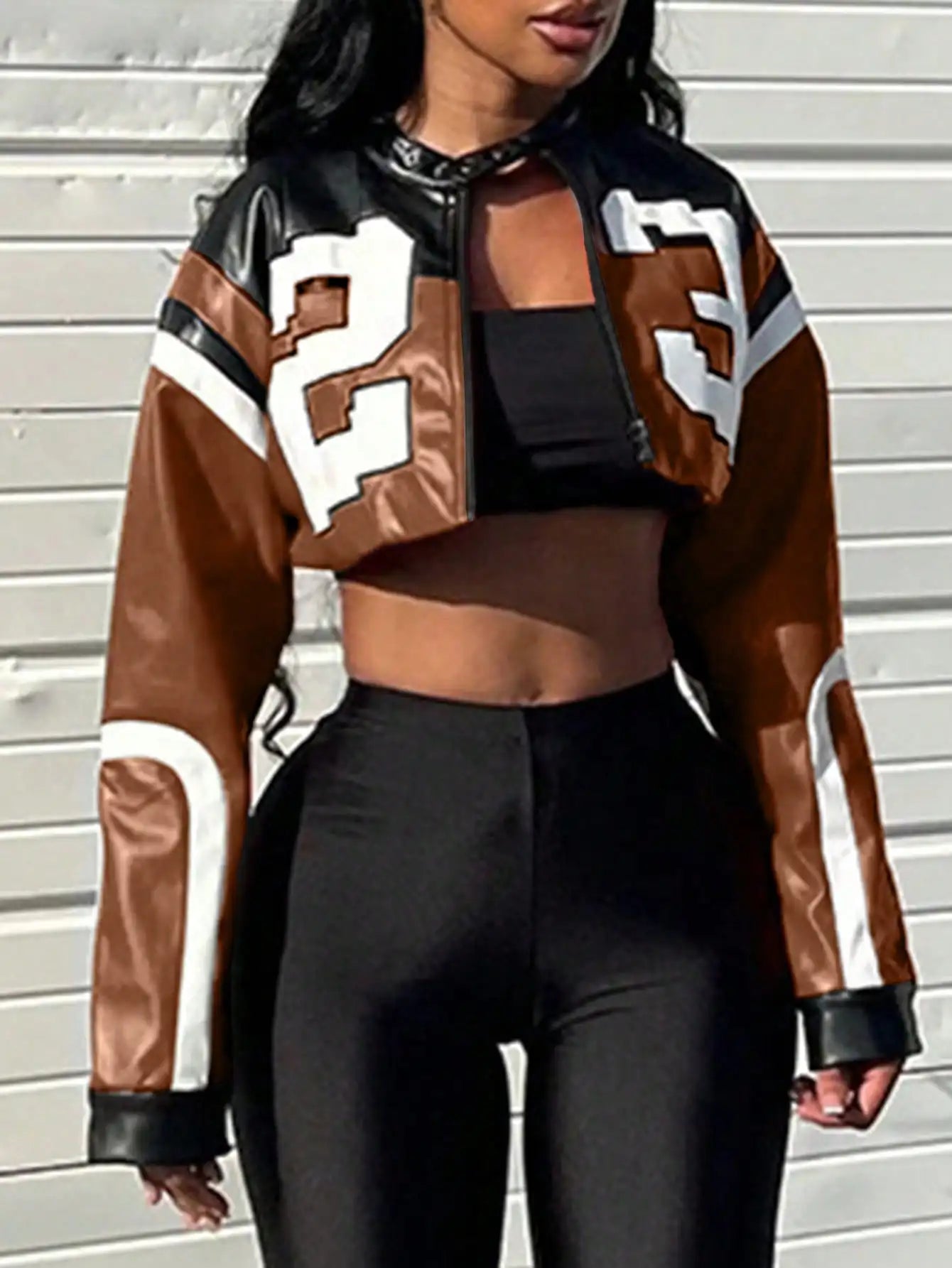 Women's Faux Leather Bomber Jacket Zipper Edgy Motorcycle Style