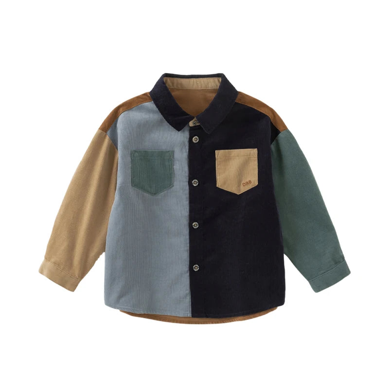 Dave Bella Boy Spring Autumn Shirt Casual Cotton Blouse for Childern Long Sleeve Button-Down Top with Pocket DB3241650