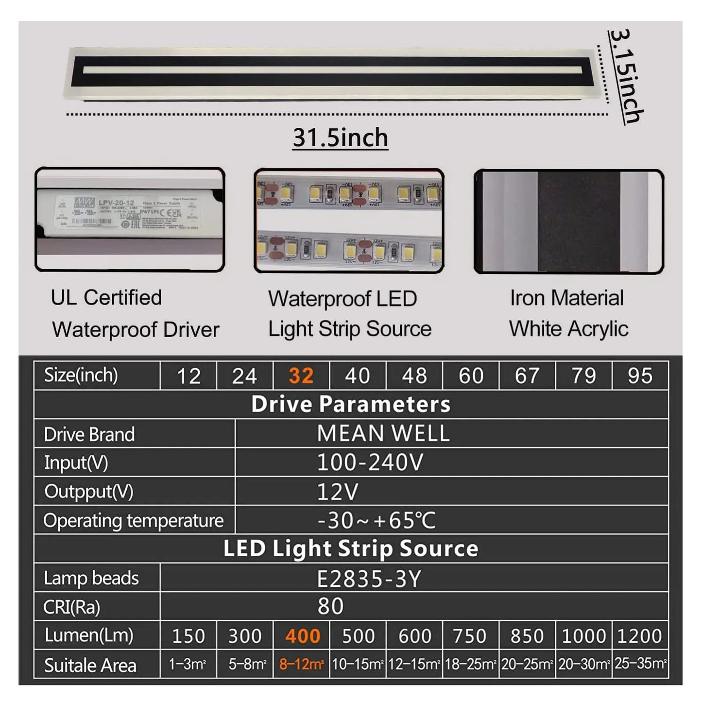 Modern Outdoor LED Wall Sconce Light Fixture IP67 Frosted Acrylic