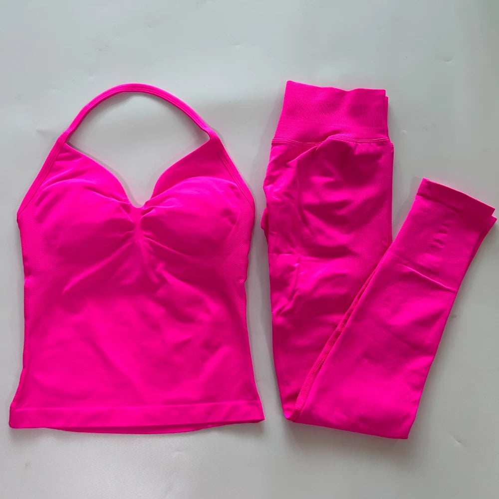 Seamless Gym Set for Women Tank Tops and Waist Leggings