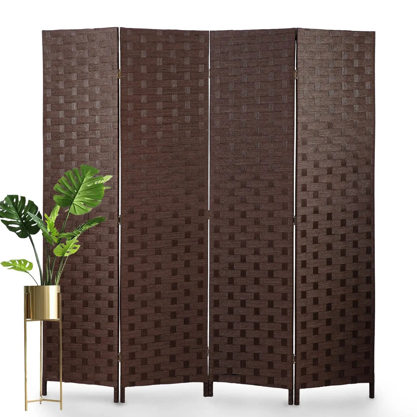 Room Divider,4 Panels 6FT Folding Privacy Screen Room Divider Wall Wood Mesh Hand-Woven Design Freestanding, Customized