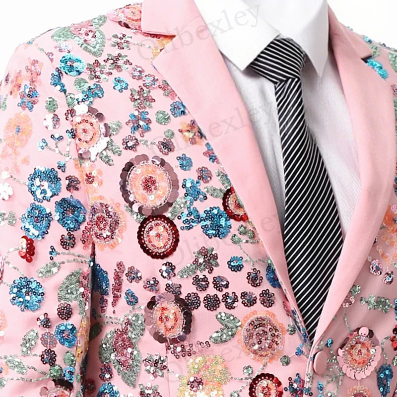 Olibexley Sequined Men's Two Piece Slim Fit Wedding Suit