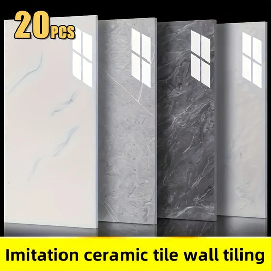 20/40pcs Glossy Marble Pattern Wall Panels Wall Sticker Set, Self-Adhesive Detachable PVC Wall Panels Wall Decals, Waterproof P