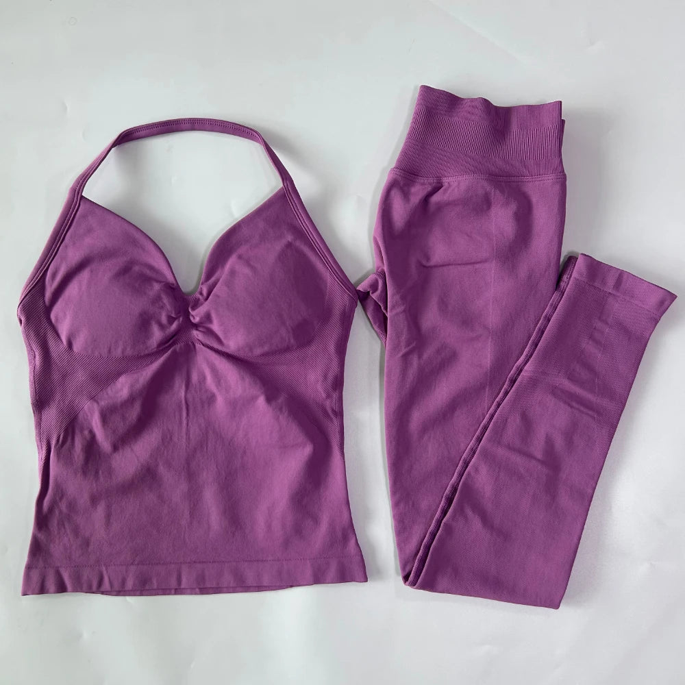 Seamless Gym Set for Women Tank Tops and Waist Leggings