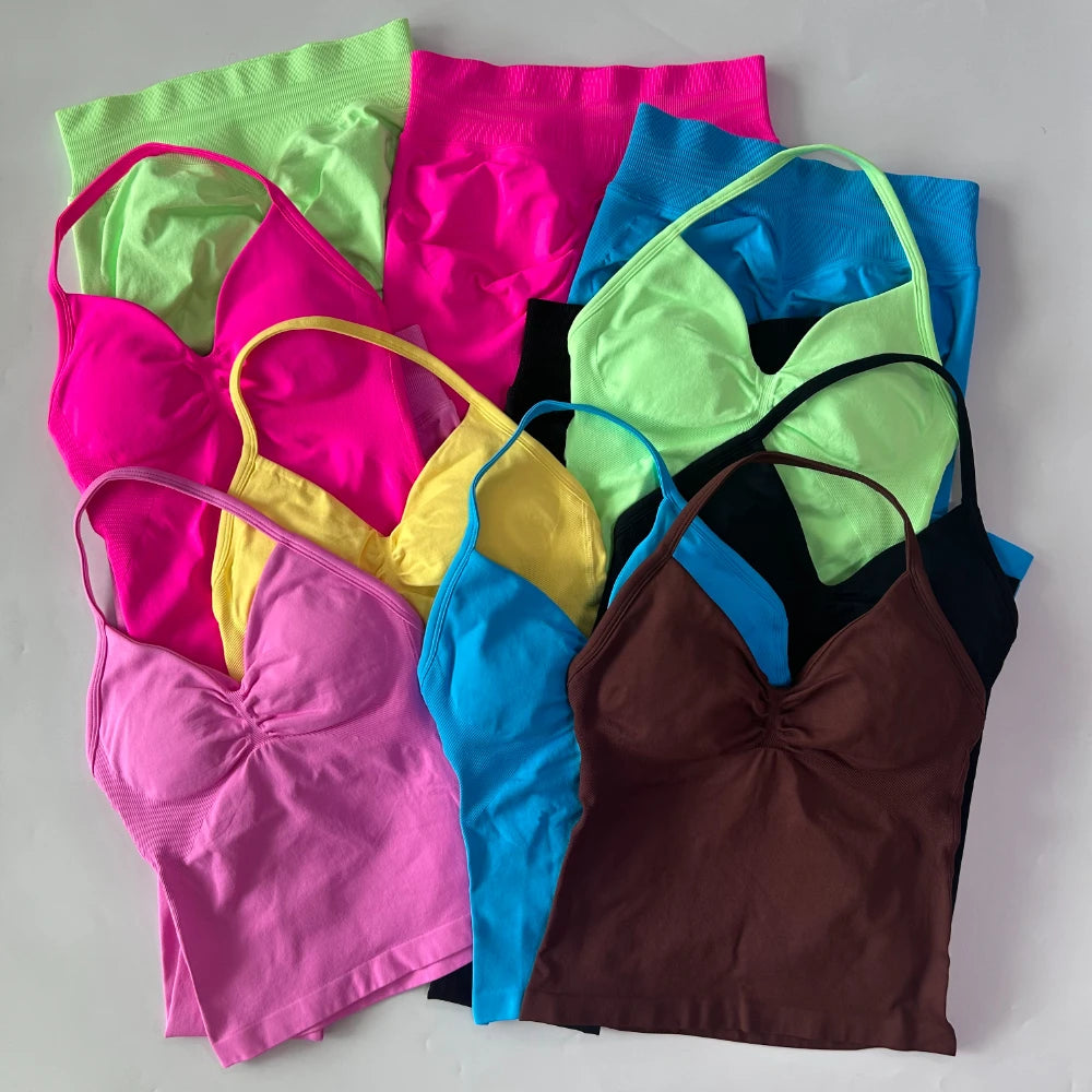 Seamless Gym Set for Women Tank Tops and Waist Leggings