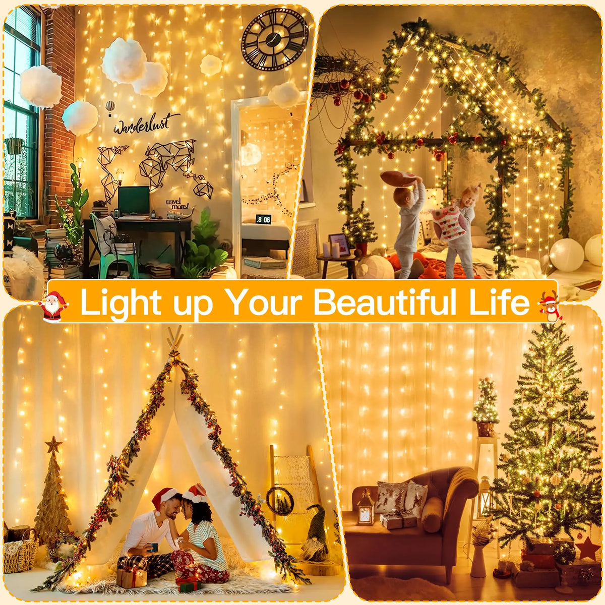 Waterproof Curtain LED String Lights Remote Timer With Eight Modes