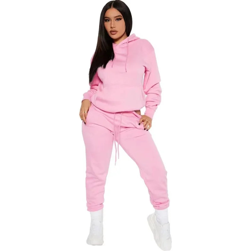 Winter Tracksuit Women Two Piece Set - Oversized Hoodie Sweatpants Solid Color Sportswear Suit |Casual Sweatshirt Trouser Set