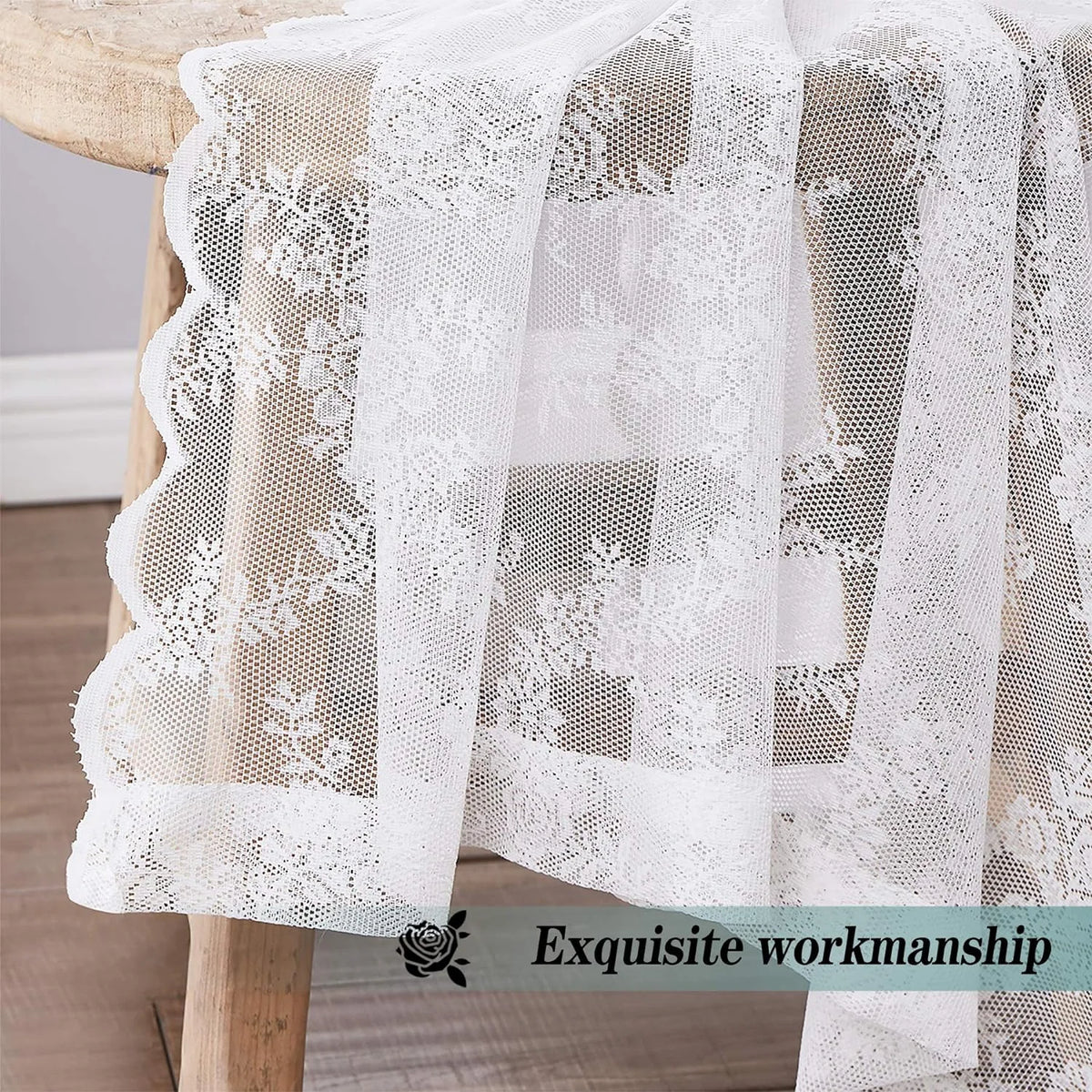 Elegant Wave Lace Trim Curtains For Living Room Set