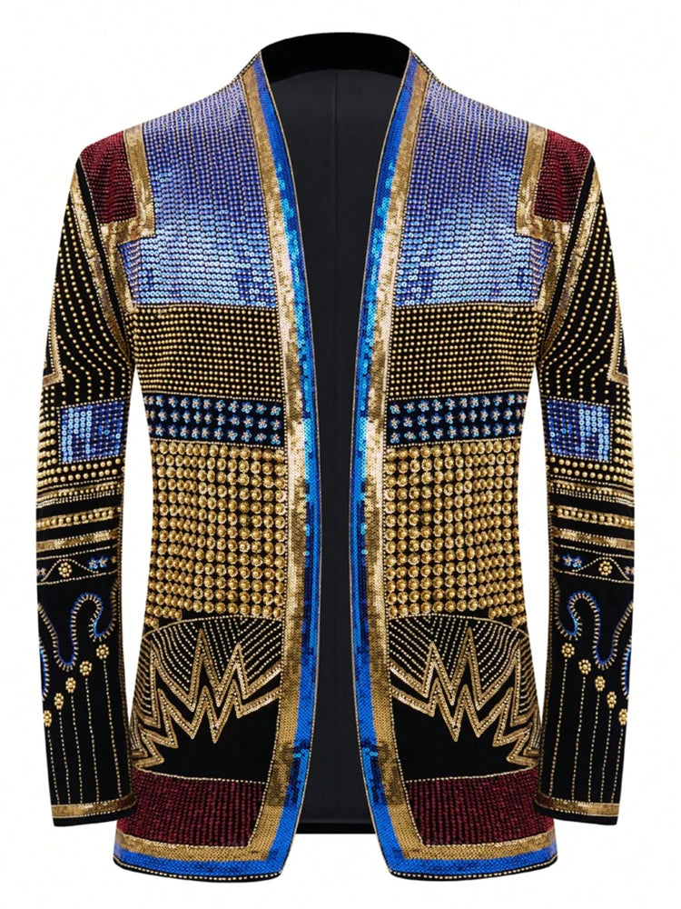 Men's Sequined Floral Tailcoat Blazer For Formal Parties And Weddings