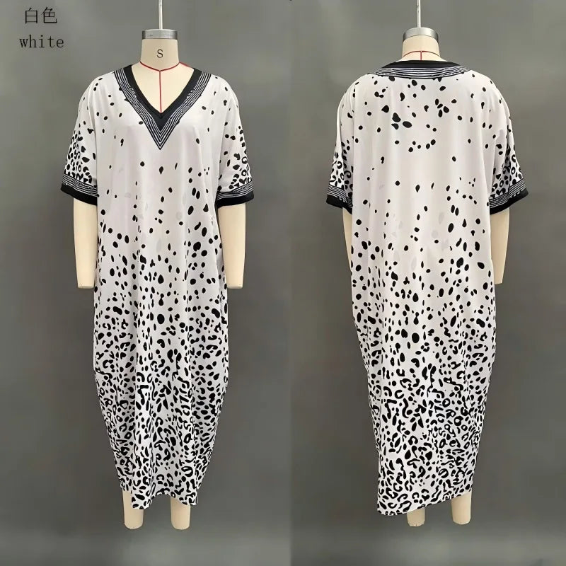 Women Digital Print Kaftan Maxi Dress V Neck Half Sleeve
