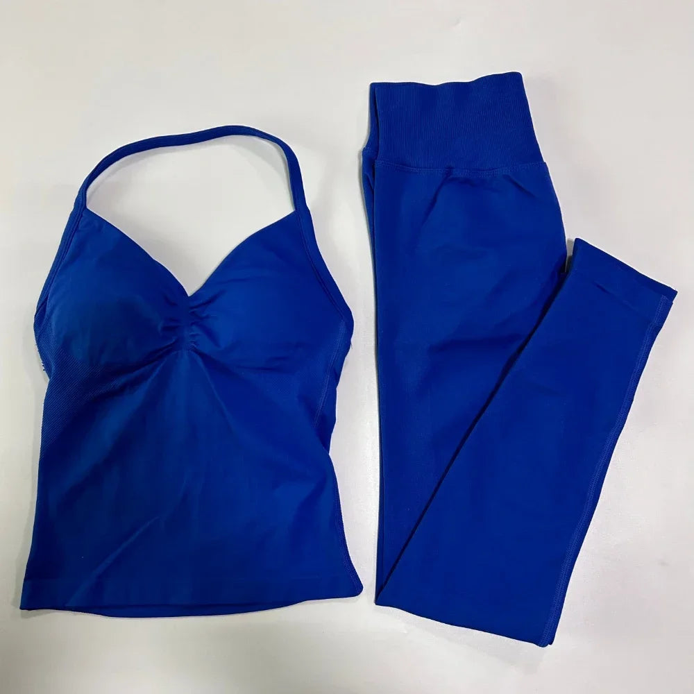 Seamless Gym Set for Women Tank Tops and Waist Leggings