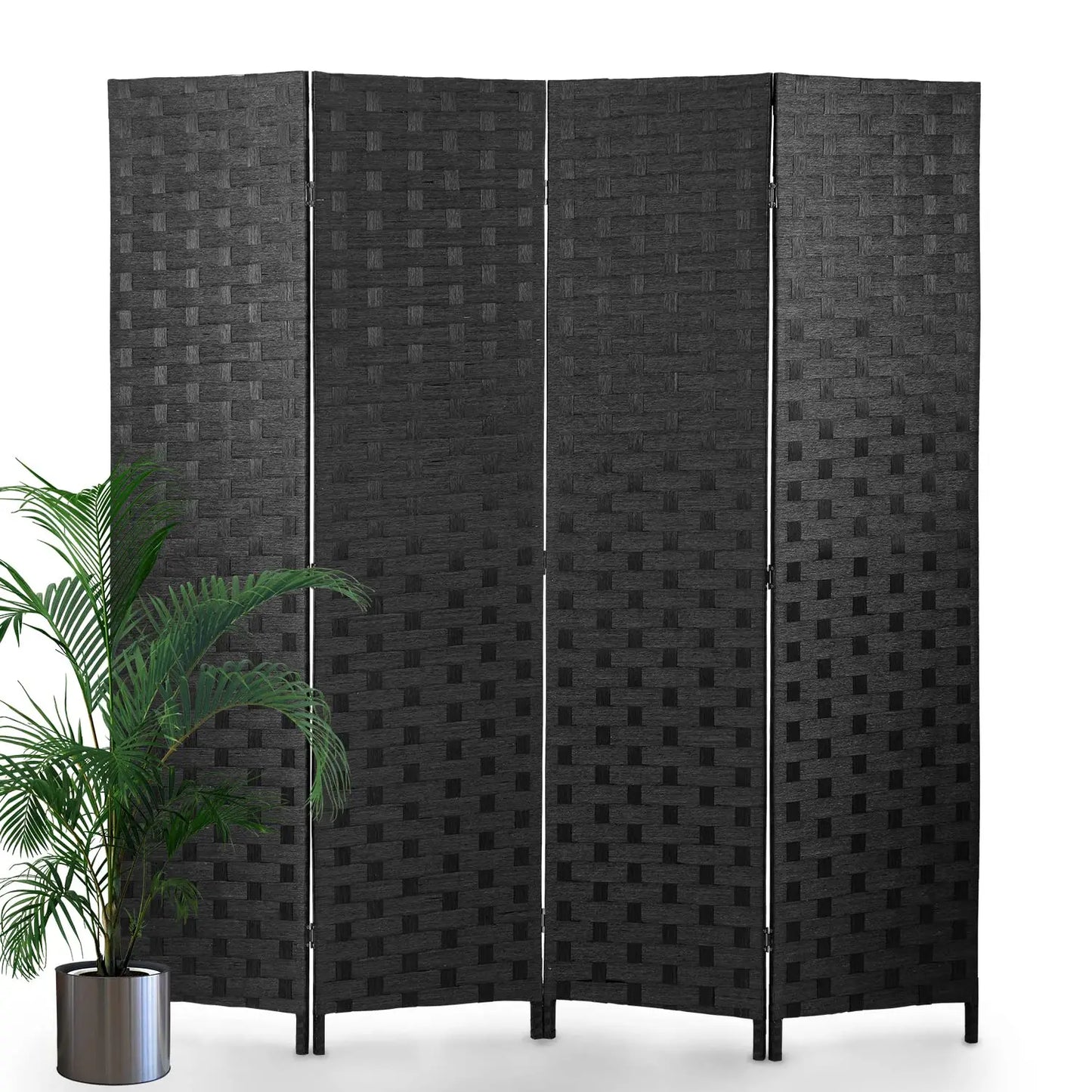 Room Divider,4 Panels 6FT Folding Privacy Screen Room Divider Wall Wood Mesh Hand-Woven Design Freestanding, Customized