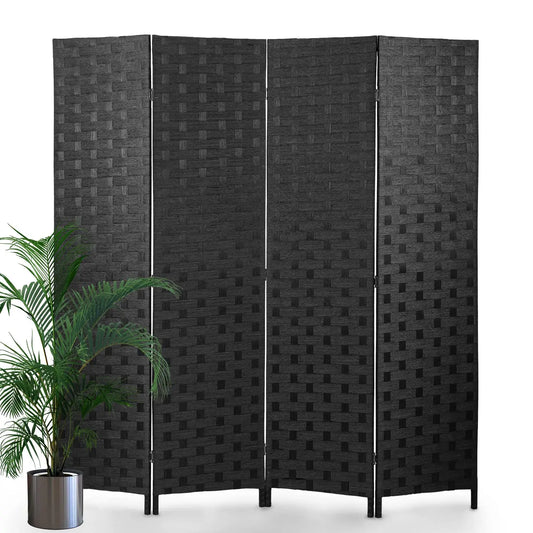Room Divider,4 Panels 6FT Folding Privacy Screen Room Divider Wall Wood Mesh Hand-Woven Design Freestanding, Customized