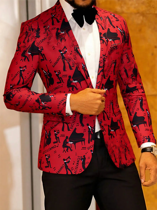 NONECN Mens Floral Printed Slim Fit Blazer 1 Button Jacket