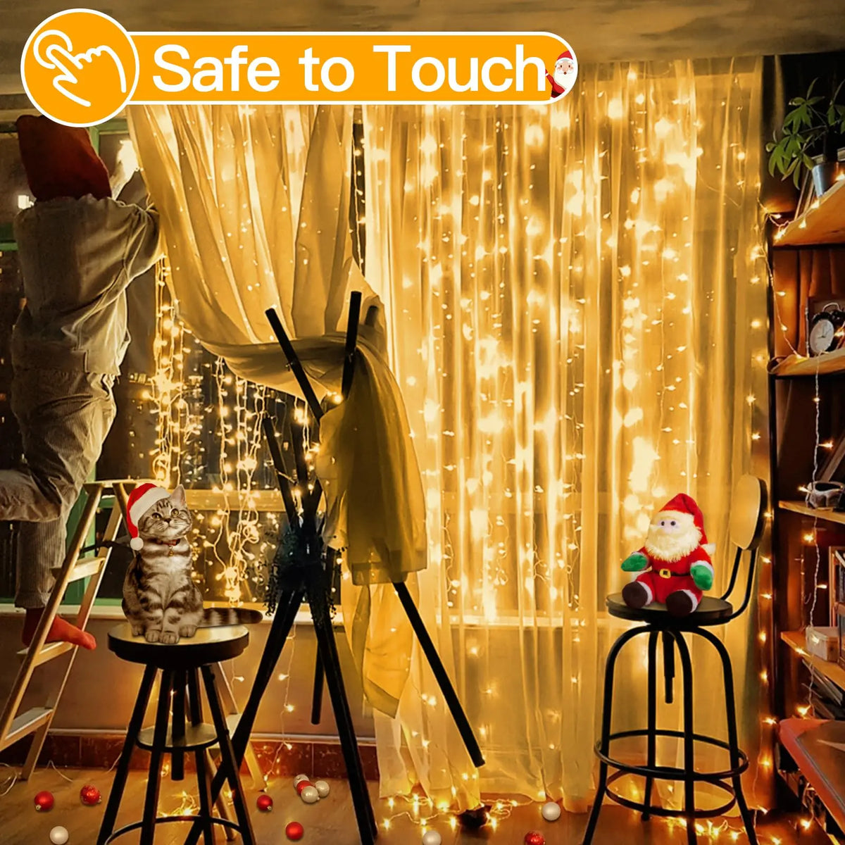 Waterproof Curtain LED String Lights Remote Timer With Eight Modes