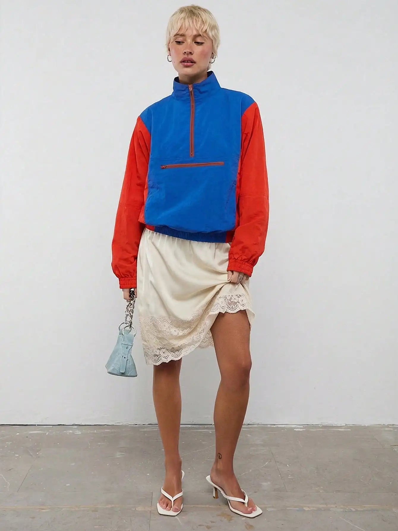 Colorblock Nylon Half-Zip Jacket For Women Streetwear Casual Sporty Outfit