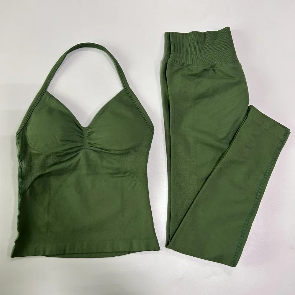 Seamless Gym Set for Women Tank Tops and Waist Leggings