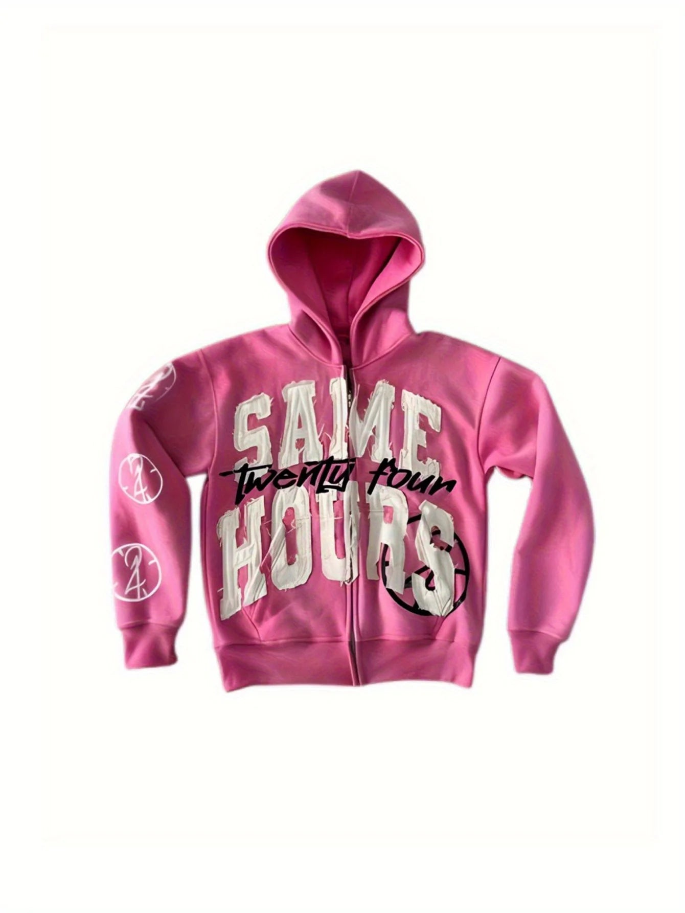 Men's Gothic Hoodies Harajuku Letter Printing Graffiti Sweatshirt Fashion Full Zip Streetwear