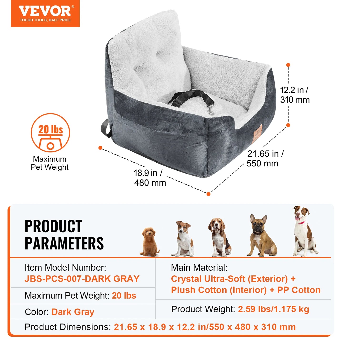 SucceBuy Dog Car Seat Waterproof Dog Booster Seat Pet Car Seat with Clip-On Safety Leash PP Cotton Car Bed for Medium Large Dog