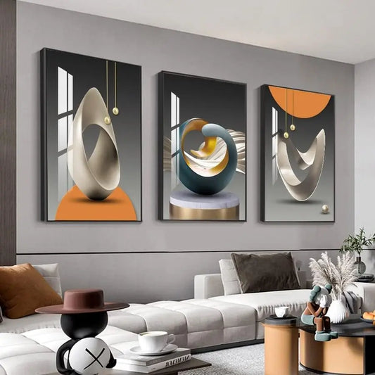 Wall Art, Bright Style Framed Wall Art, Abstract Modern Art Shape Pattern White Blue Yellow Grey Wall Art Artfully Matching Livi