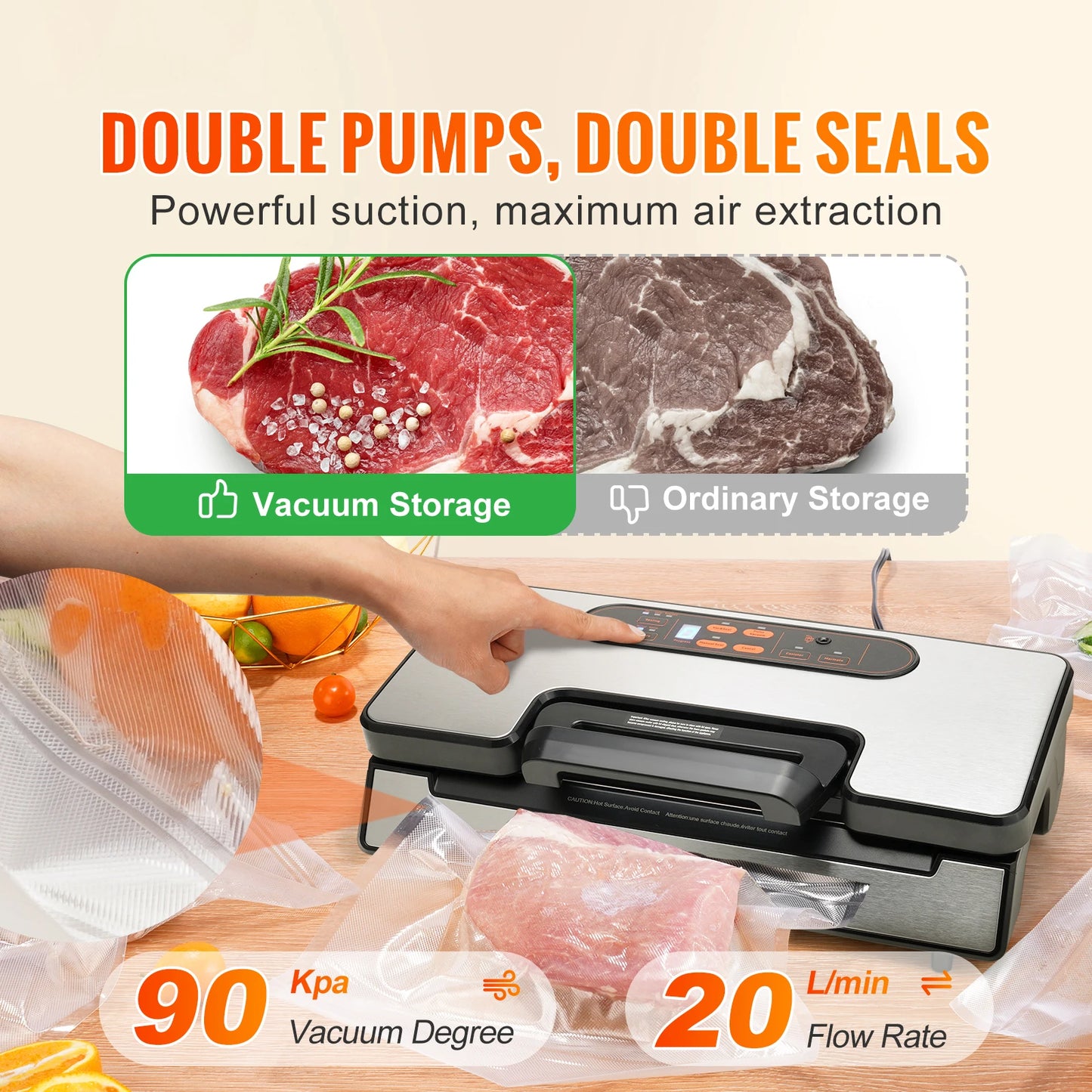 SucceBuy Vacuum Sealer Machine 90KPa 130W Food Packaging