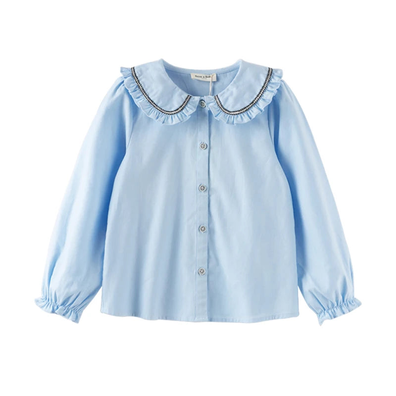 Dave Bella Solid Color Spring Fall Shirt for Gilrs Sweet Casual Cotton Blouse Childern Long Sleeve Button-Down Top DK3241515