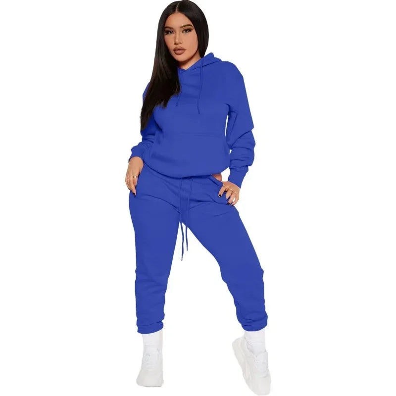 Winter Tracksuit Women Two Piece Set - Oversized Hoodie Sweatpants Solid Color Sportswear Suit |Casual Sweatshirt Trouser Set