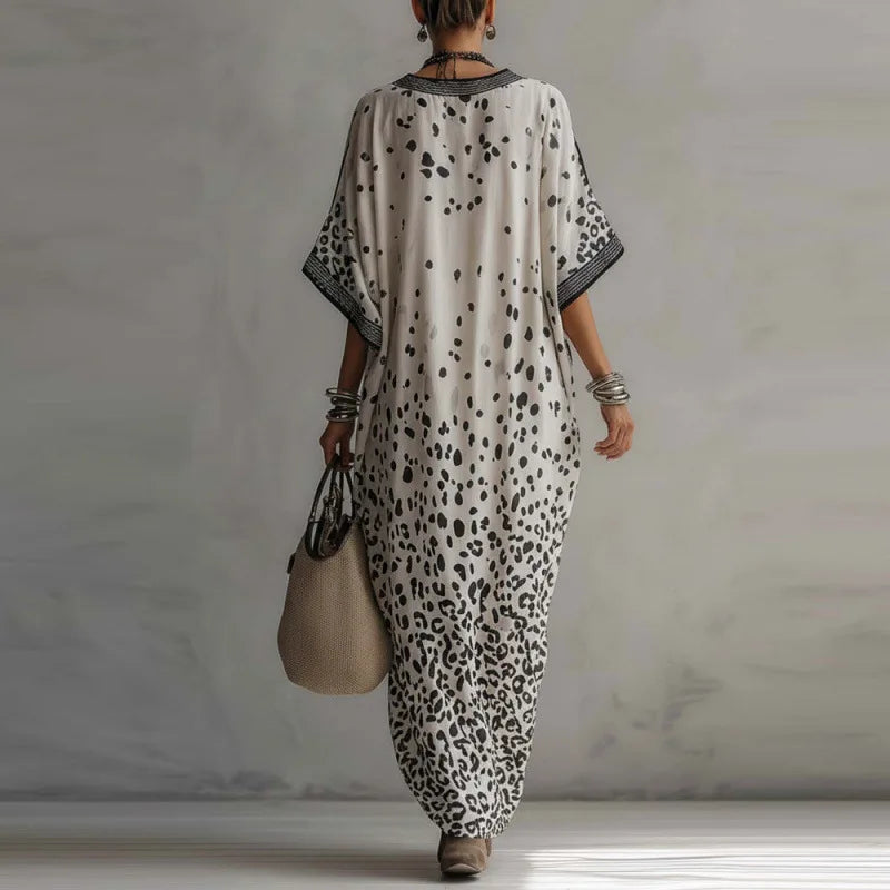 Women Digital Print Kaftan Maxi Dress V Neck Half Sleeve