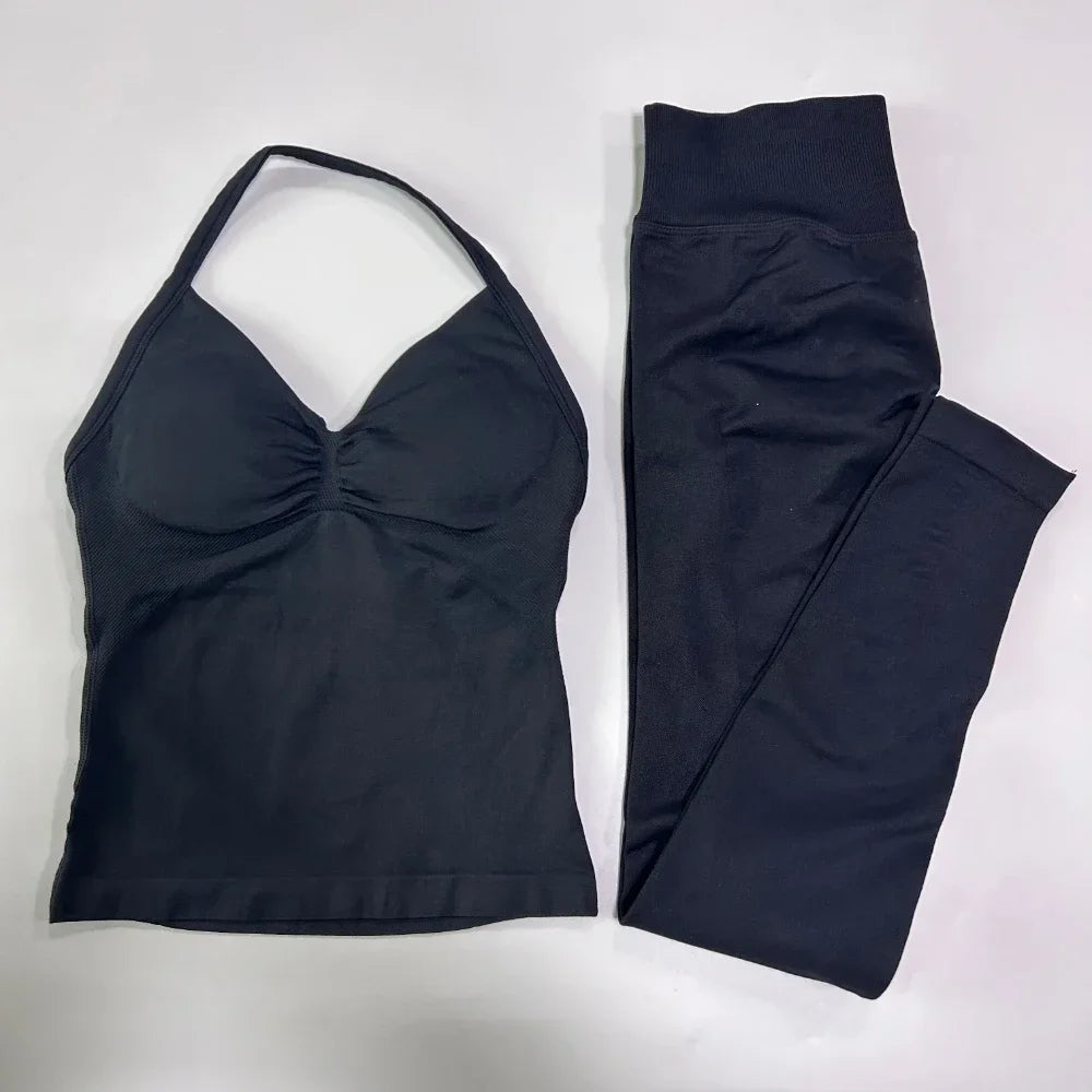 Seamless Gym Set for Women Tank Tops and Waist Leggings